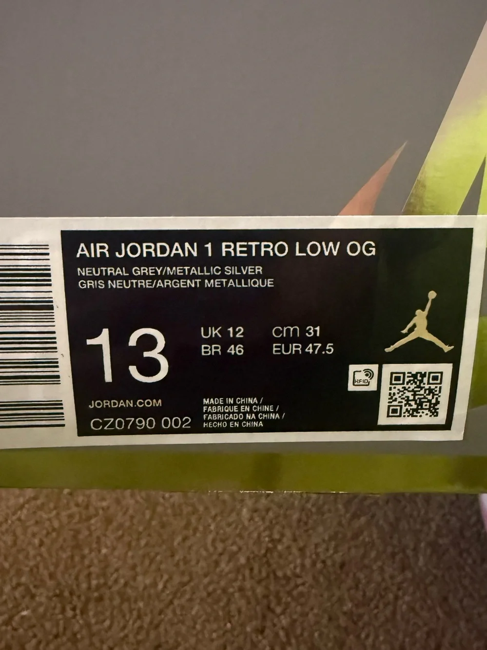 Jordan• 1 Retro Low OG in Neutral Grey, Metallic Silver